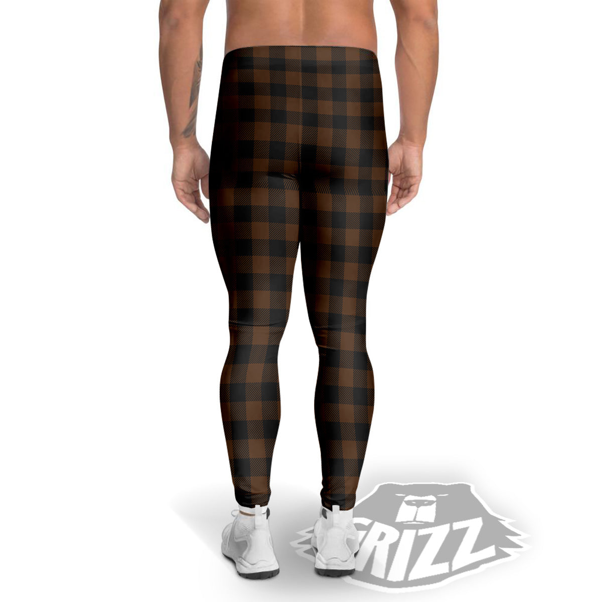 Buffalo Check Black And Brown Print Men's Leggings-grizzshop