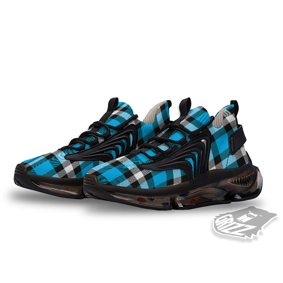 Buffalo Check Black And Turquoise Print Pattern Black Gym Shoes-grizzshop