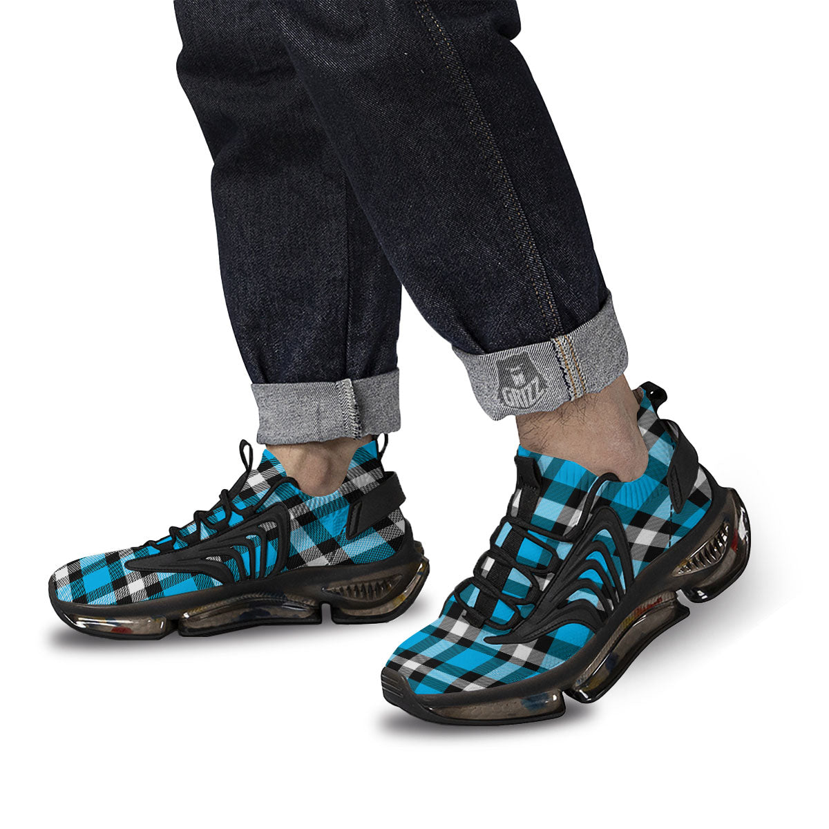 Buffalo Check Black And Turquoise Print Pattern Black Gym Shoes-grizzshop