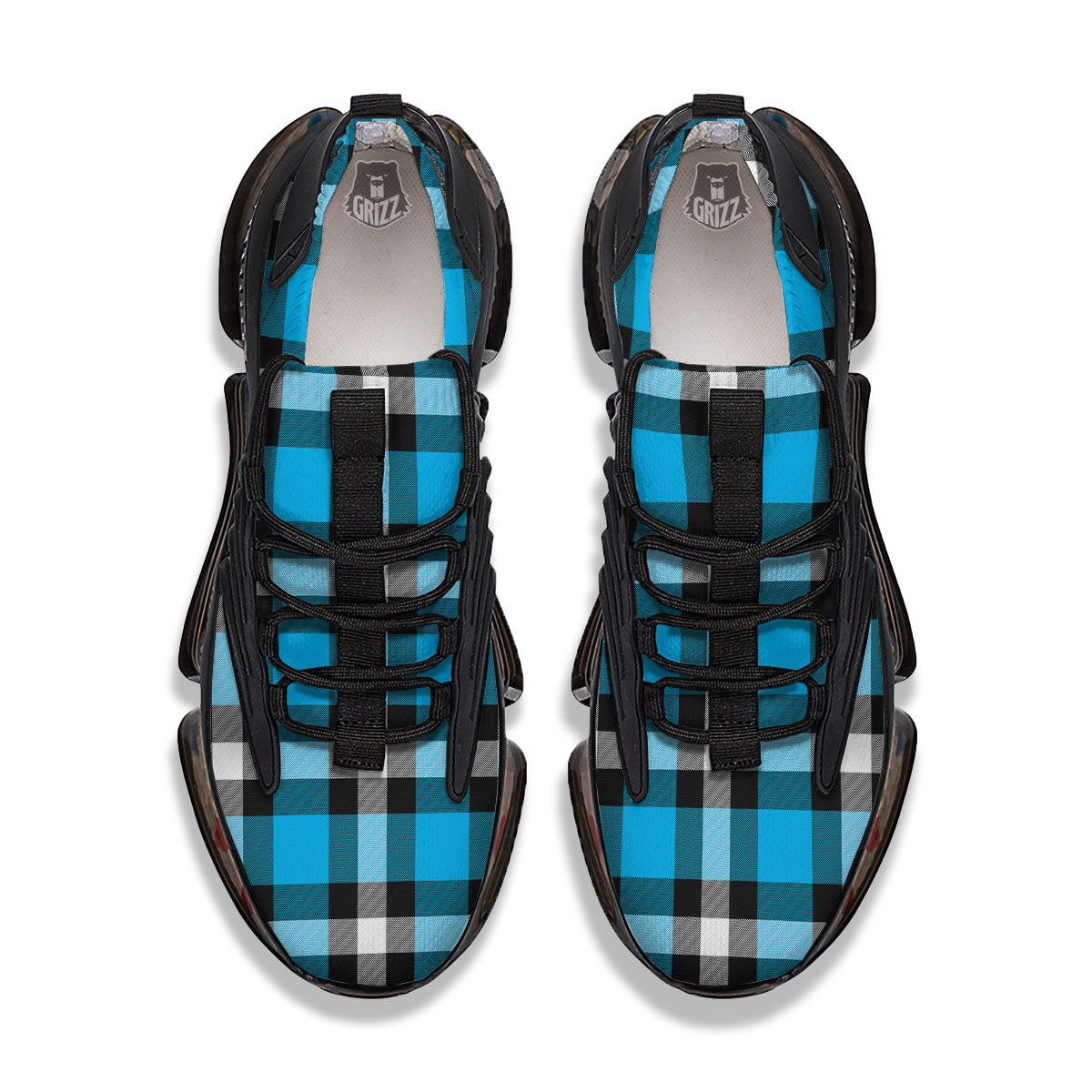 Buffalo Check Black And Turquoise Print Pattern Black Gym Shoes-grizzshop