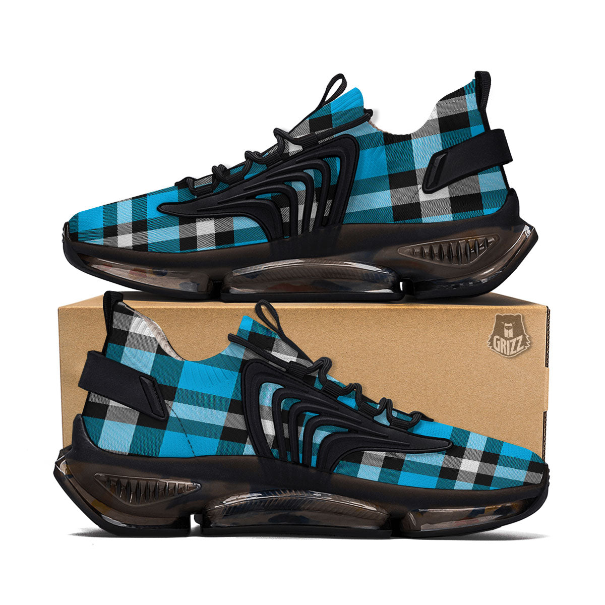Buffalo Check Black And Turquoise Print Pattern Black Gym Shoes-grizzshop
