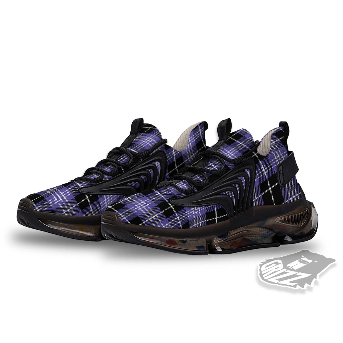 Buffalo Check Black And Violet Print Pattern Black Gym Shoes-grizzshop