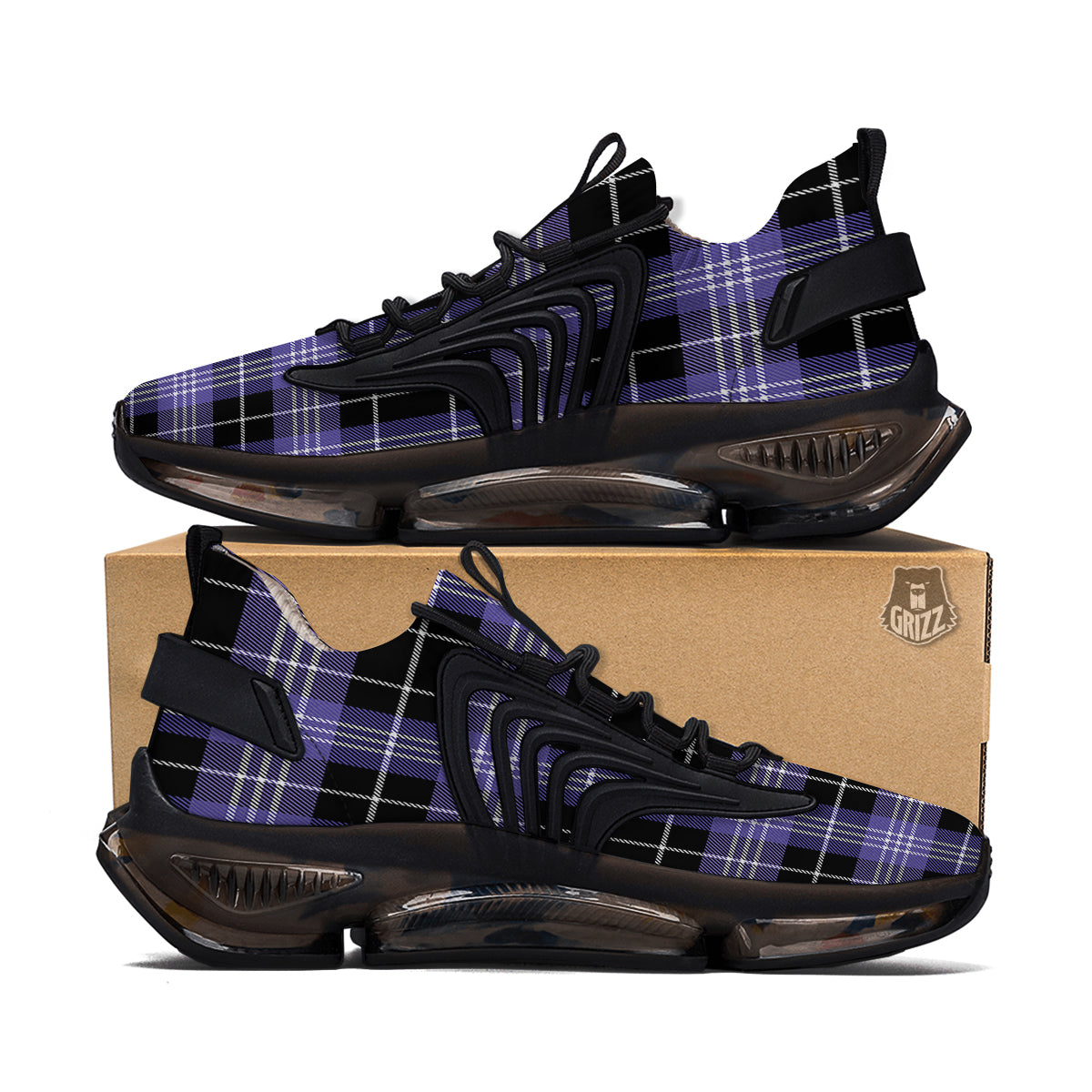 Buffalo Check Black And Violet Print Pattern Black Gym Shoes-grizzshop