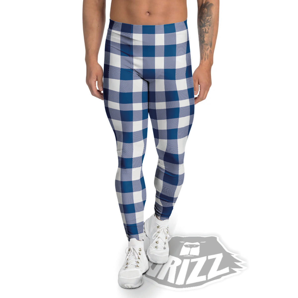 Buffalo Check Blue Print Pattern Men's Leggings-grizzshop