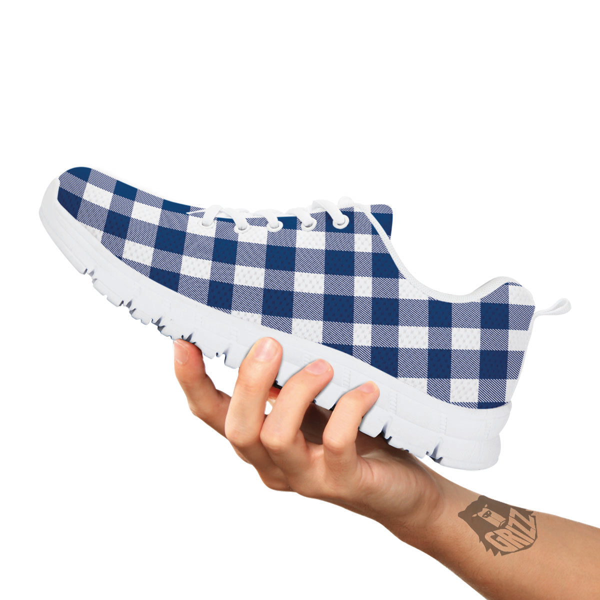 Buffalo Check Blue Print Pattern White Sneaker-grizzshop