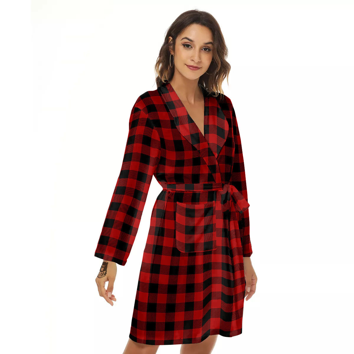 Buffalo Check Cardinal Red Print Pattern Women's Robe-grizzshop
