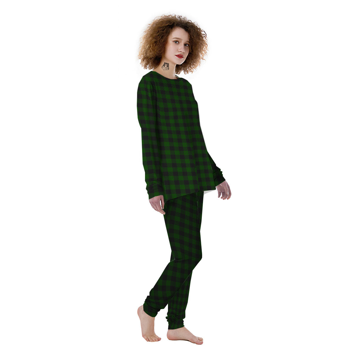 Buffalo Check Forest Green Print Pattern Women's Pajamas-grizzshop