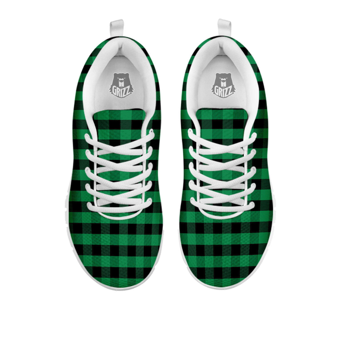 Buffalo Check Green Print Pattern White Sneaker-grizzshop