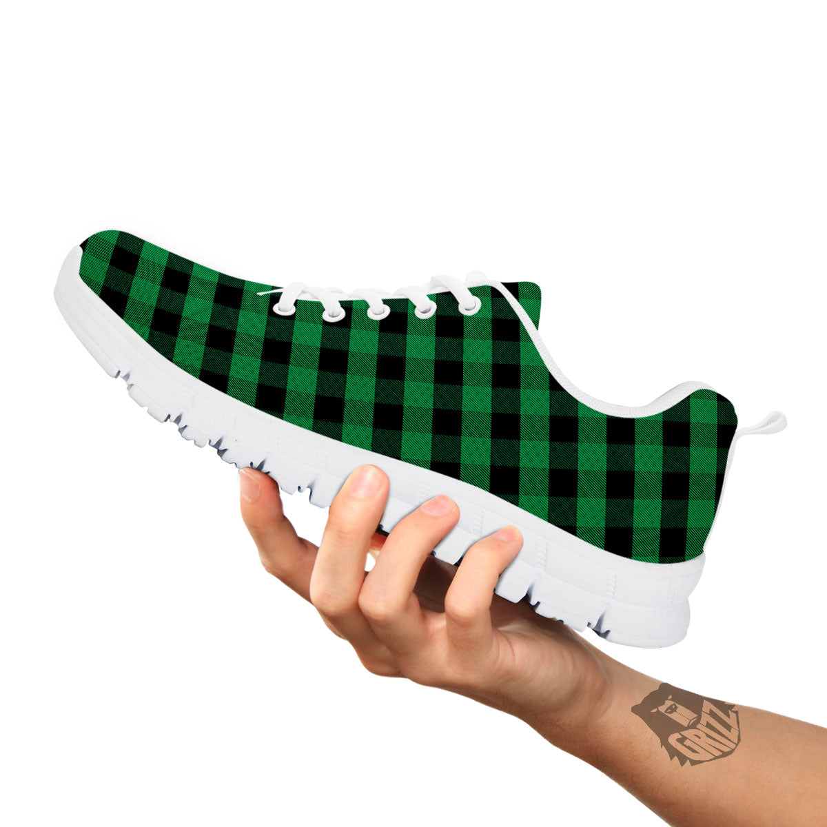 Buffalo Check Green Print Pattern White Sneaker-grizzshop