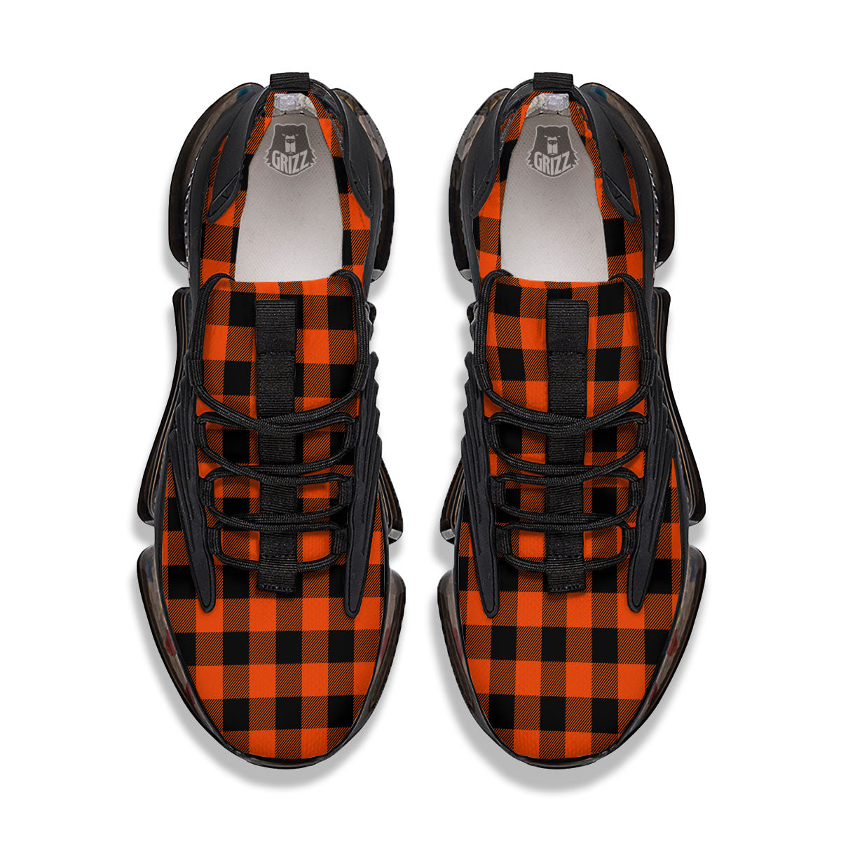 Buffalo Check Lava Orange Print Pattern Black Gym Shoes-grizzshop