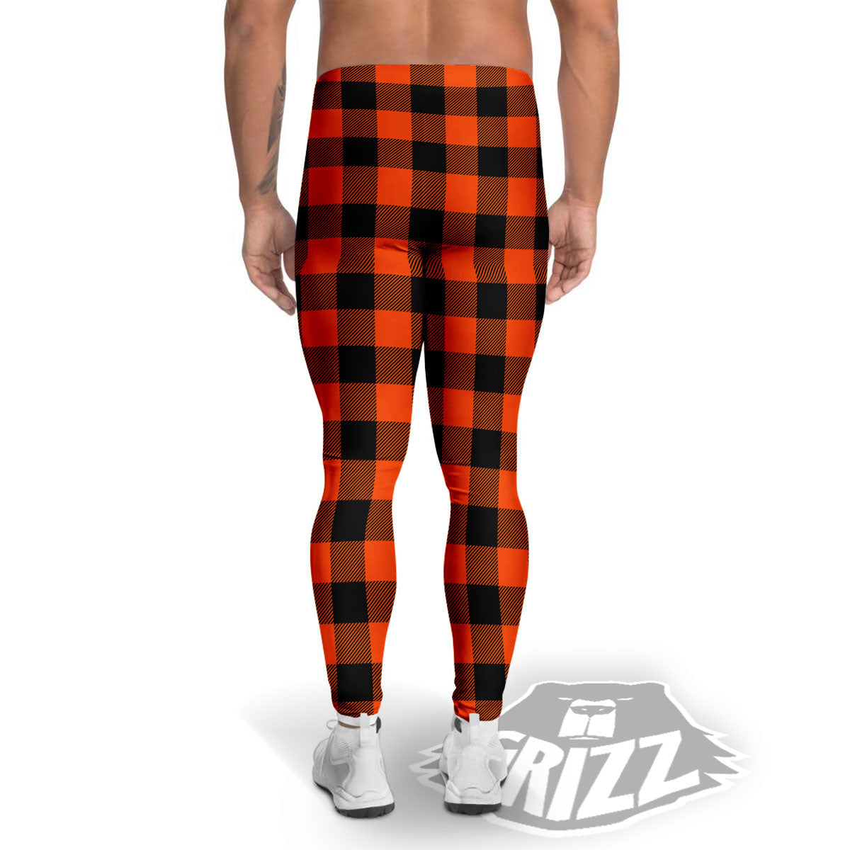 Buffalo Check Lava Orange Print Pattern Men's Leggings-grizzshop