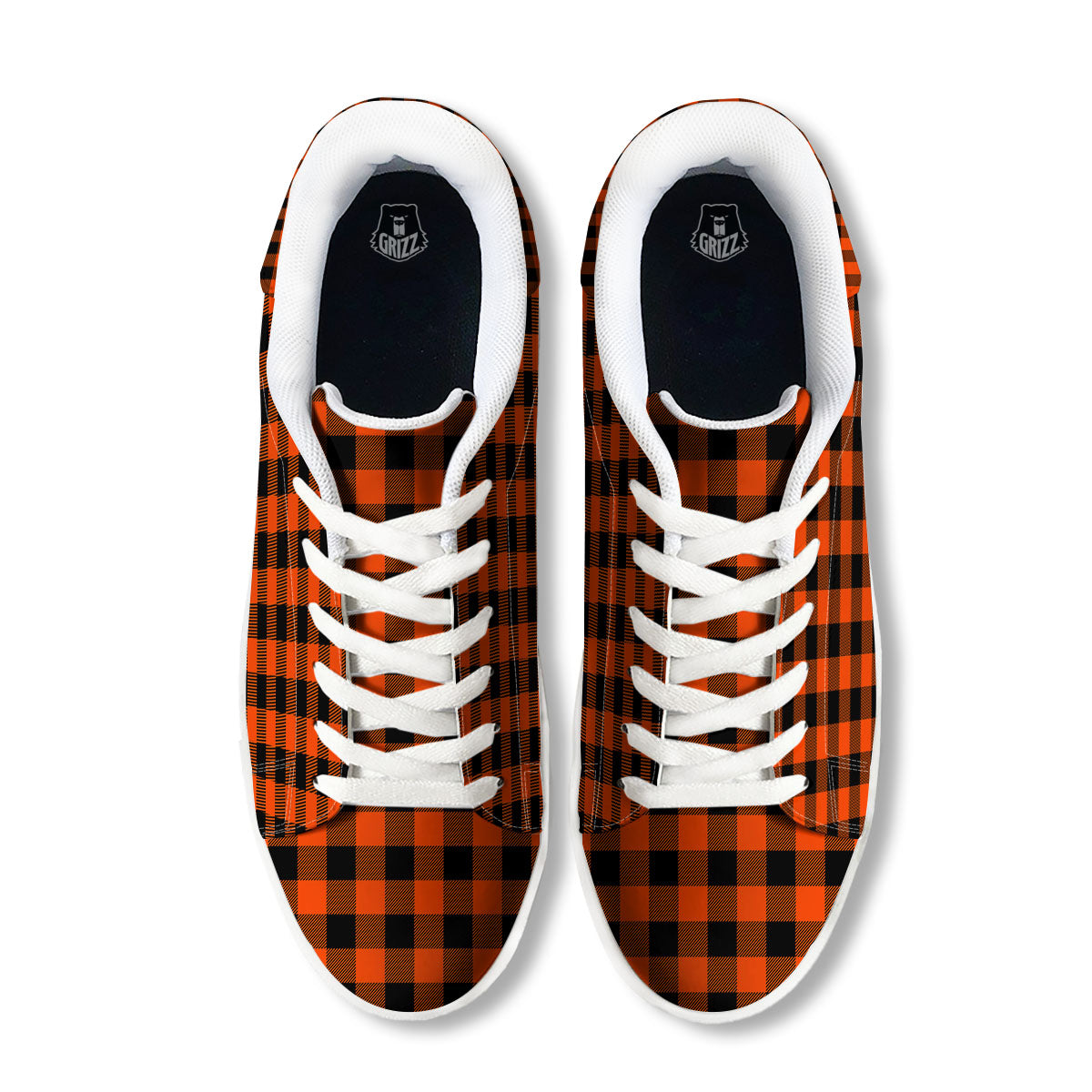 Buffalo Check Lava Orange Print Pattern White Low Top Sneakers-grizzshop