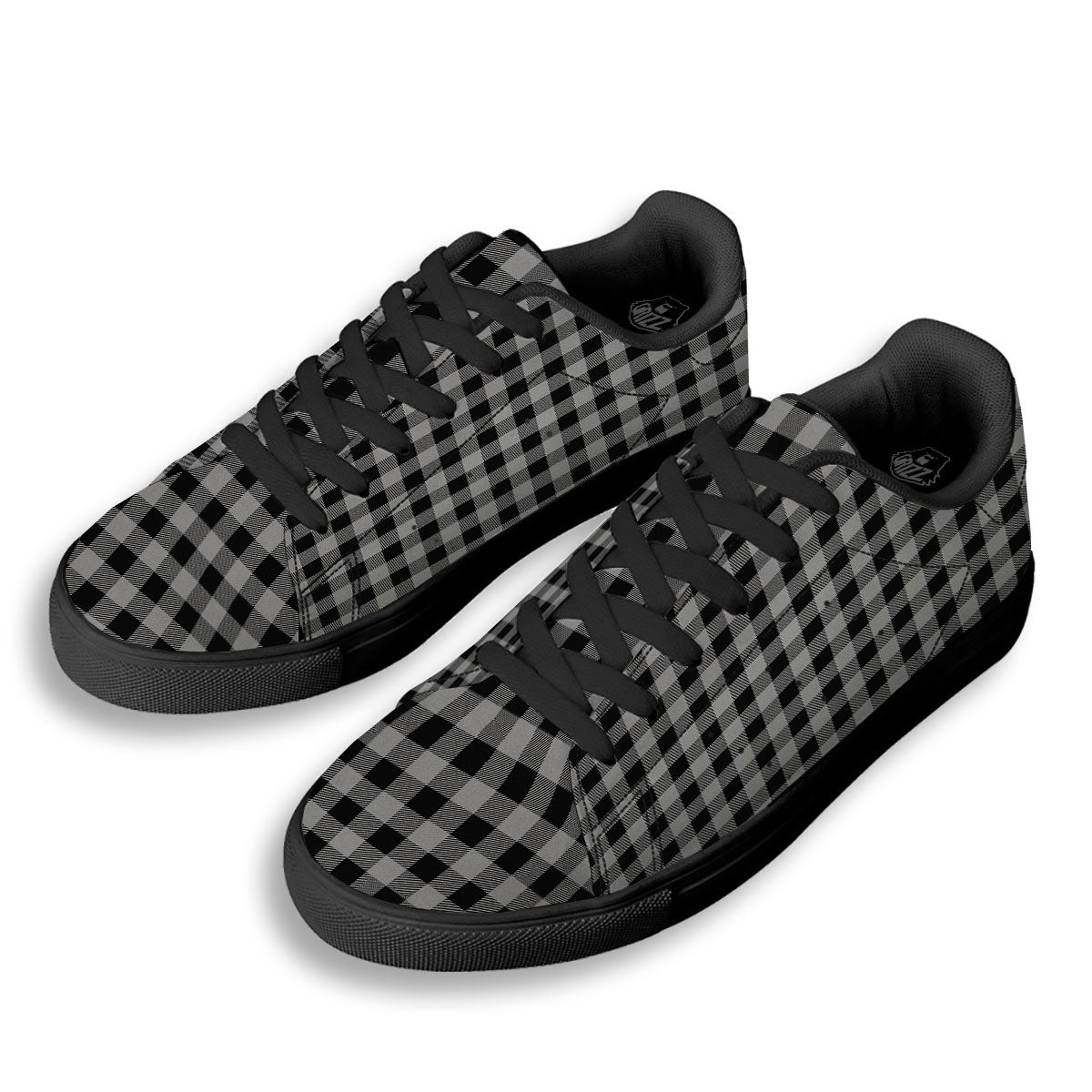 Buffalo Check Light Grey And Black Print Black Low Top Sneakers-grizzshop