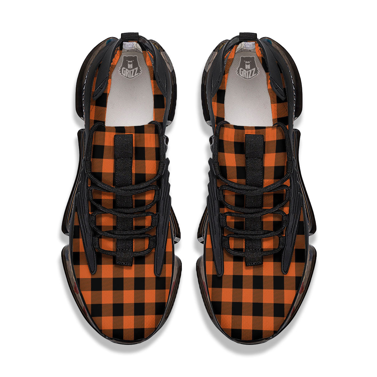 Buffalo Check Orange Print Pattern Black Gym Shoes-grizzshop
