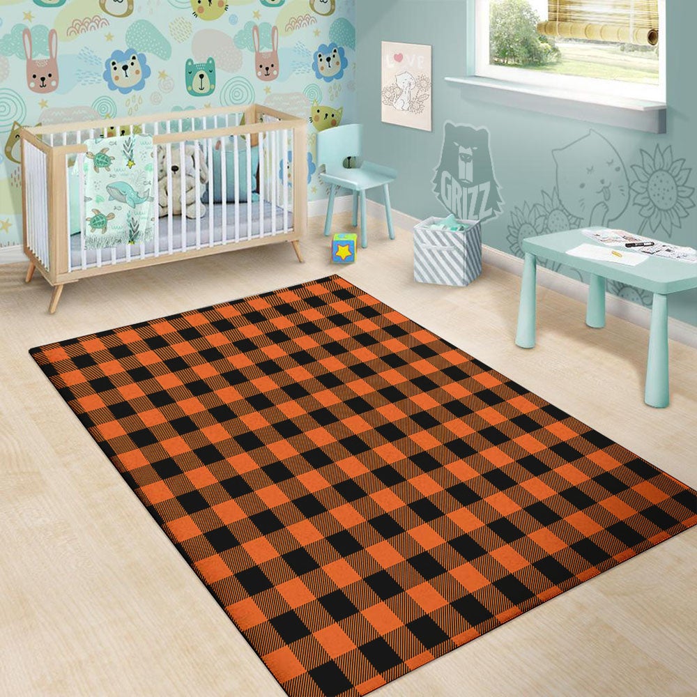 Buffalo Check Orange Print Pattern Floor Mat-grizzshop