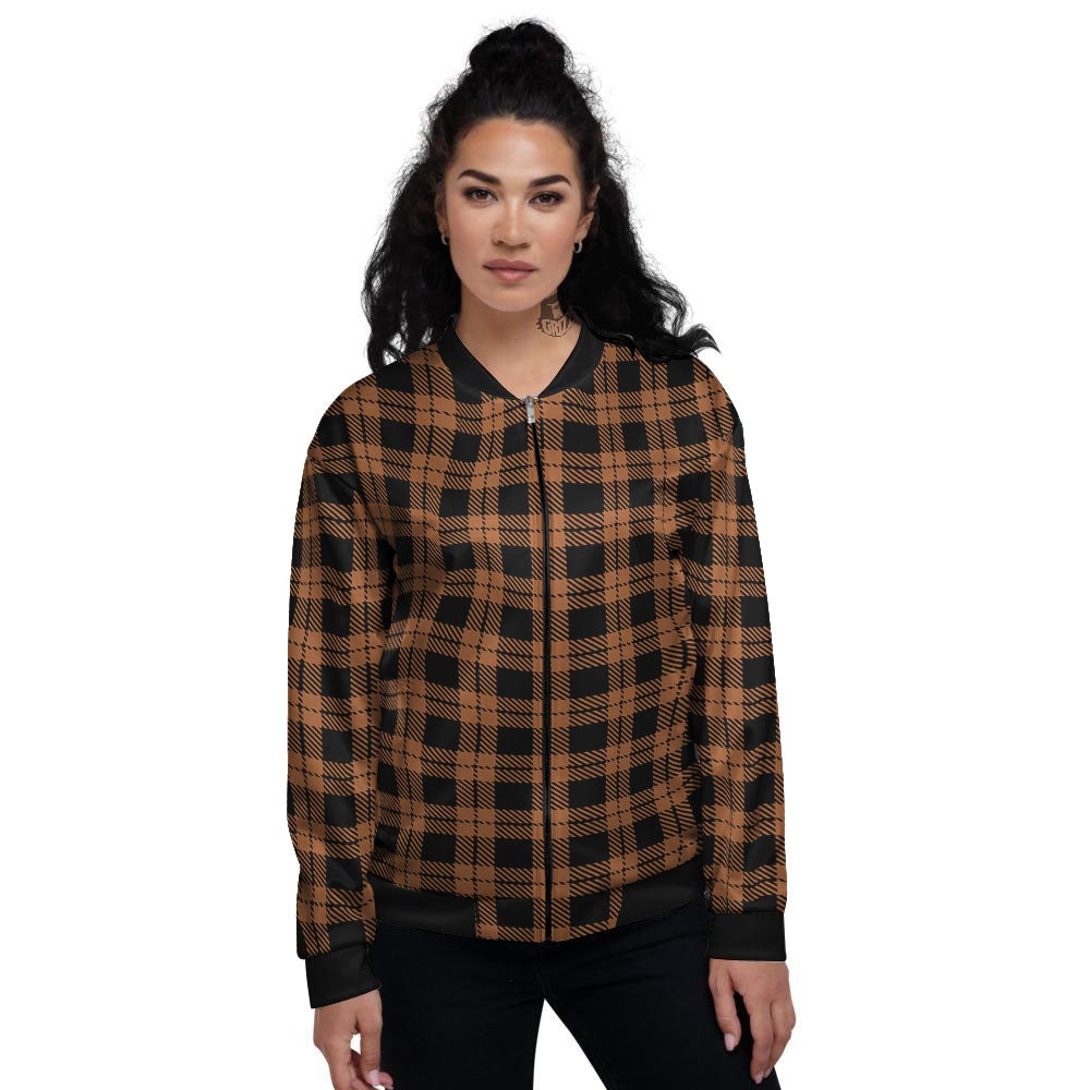 Buffalo Check Pumpkin Orange Print Women's Bomber Jacket-grizzshop