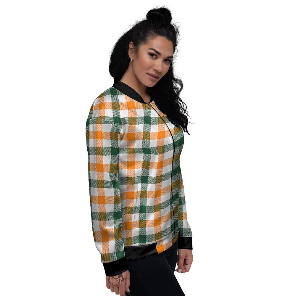 Buffalo Check St. Patrick's Day Print Pattern Women's Bomber Jacket-grizzshop