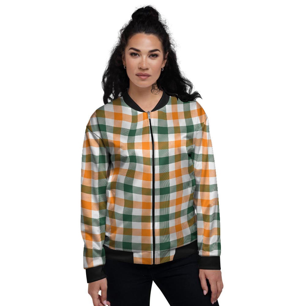 Buffalo Check St. Patrick's Day Print Pattern Women's Bomber Jacket-grizzshop