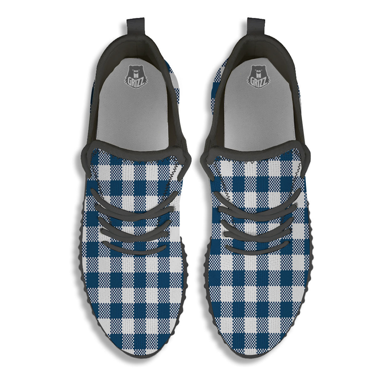 Buffalo Check White And Blue Print Black Walking Shoes-grizzshop