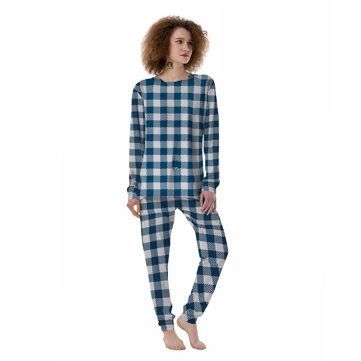 Buffalo Check White And Blue Print Women's Pajamas-grizzshop