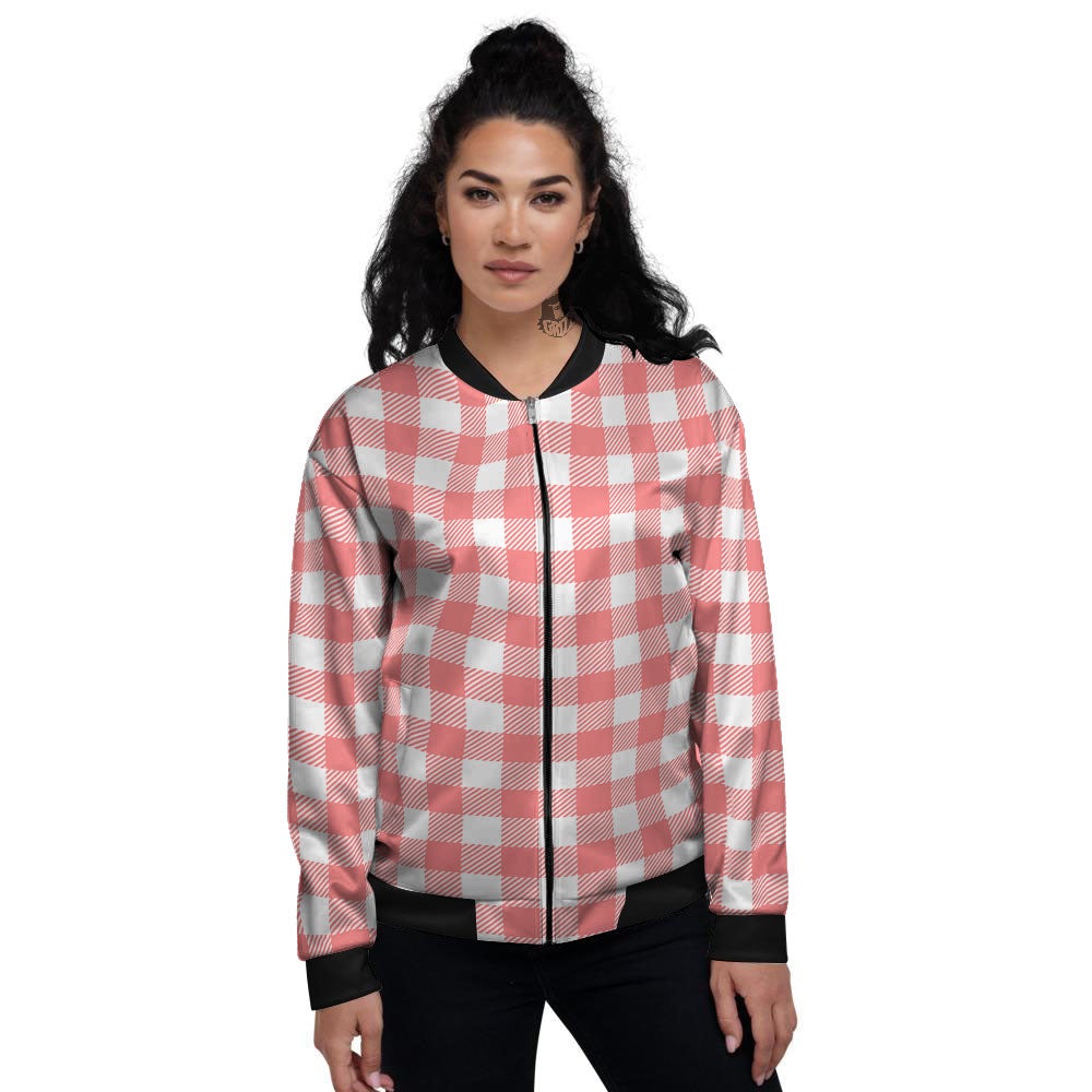 Buffalo Check White And Pink Print Women's Bomber Jacket-grizzshop