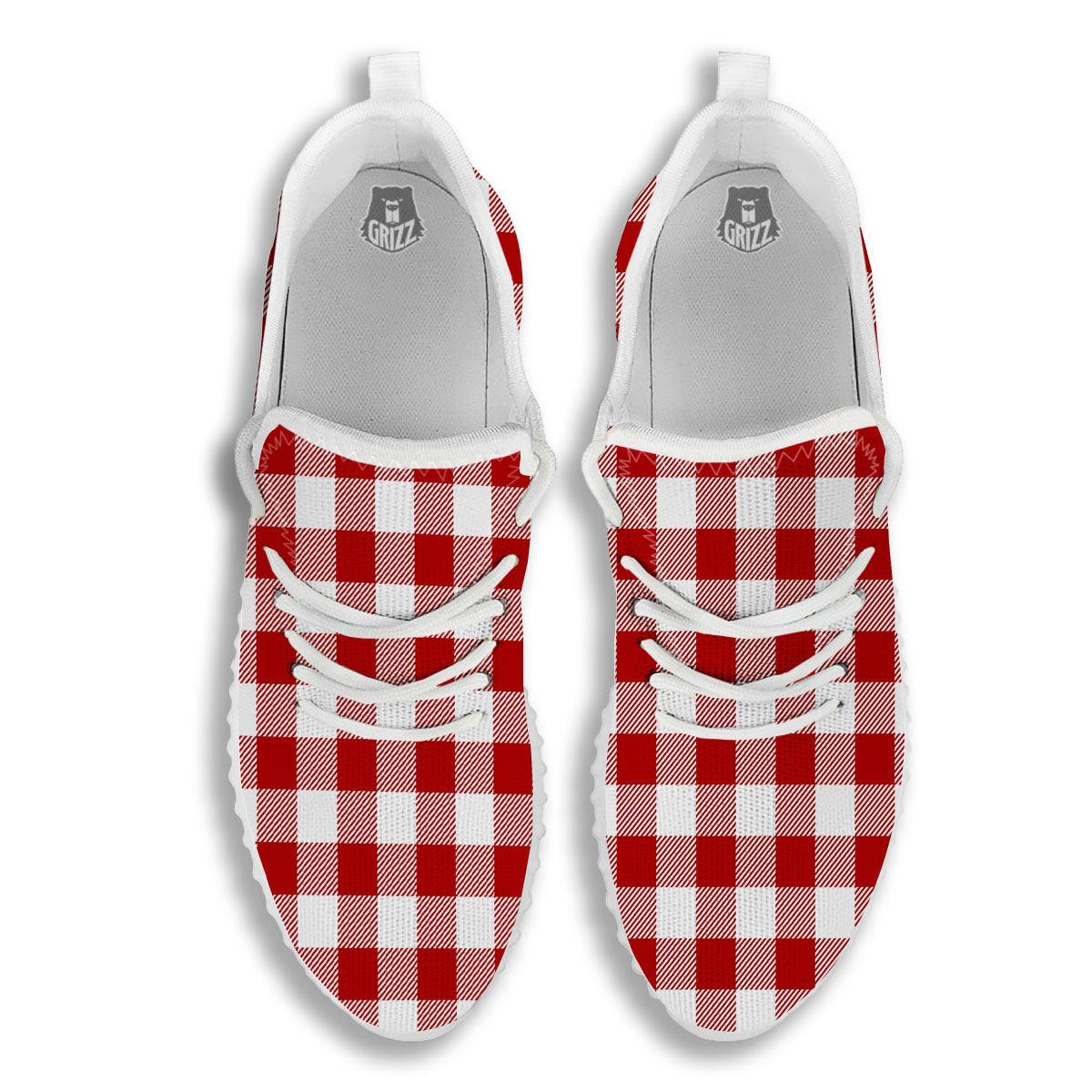 Buffalo Check White And Red Print White Walking Shoes-grizzshop