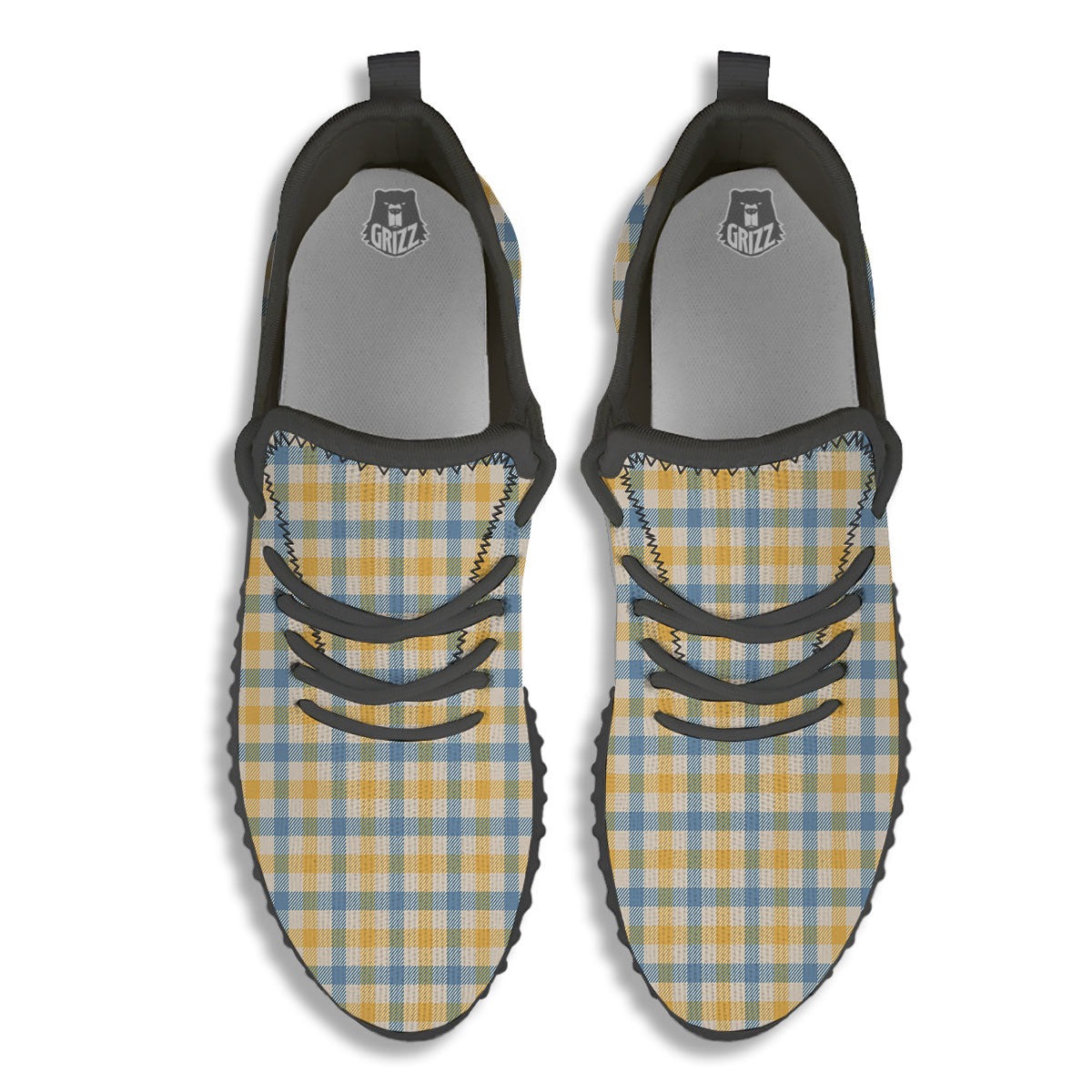 Buffalo Check Yellow And Blue Print Black Walking Shoes-grizzshop