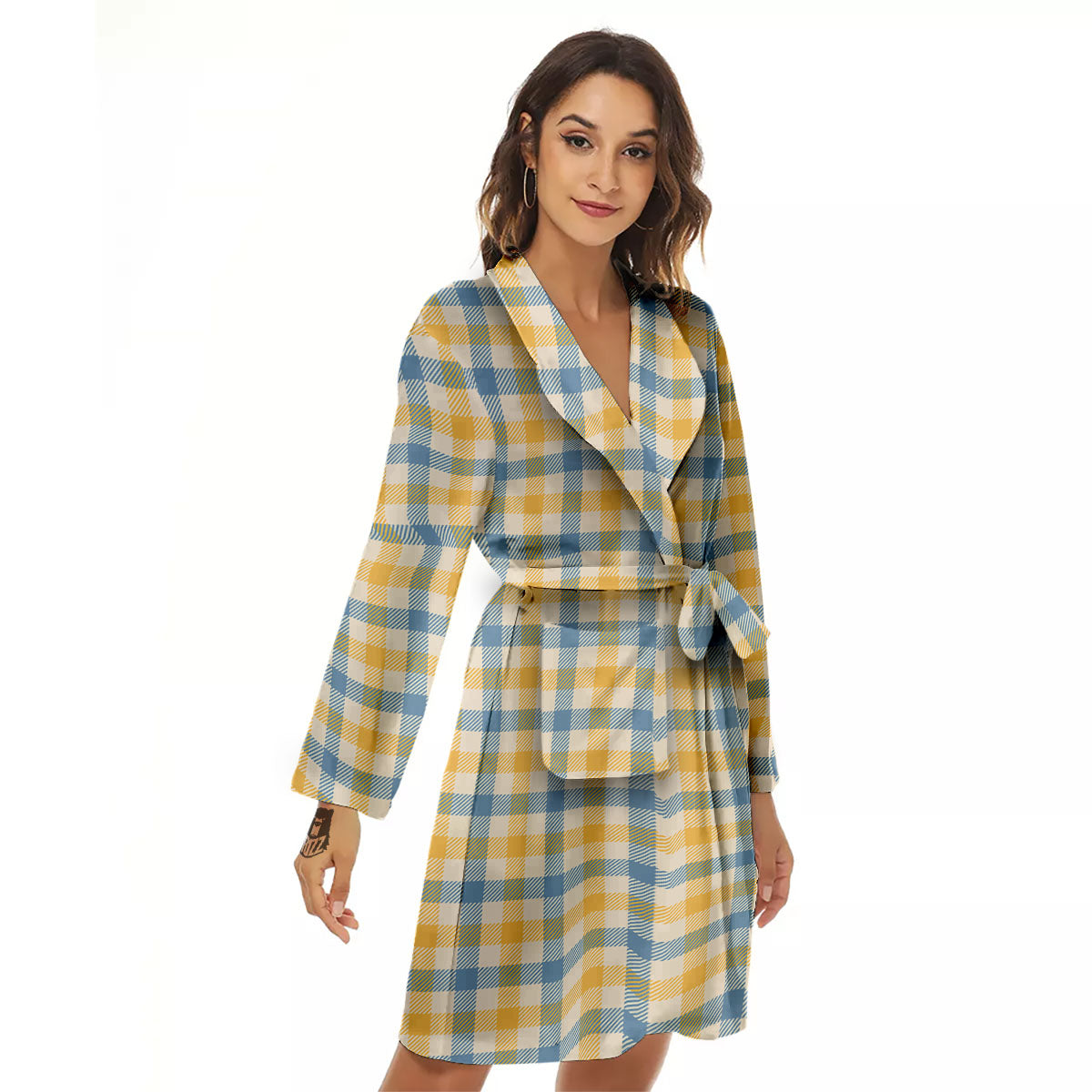 Buffalo Check Yellow And Blue Print Women's Robe-grizzshop