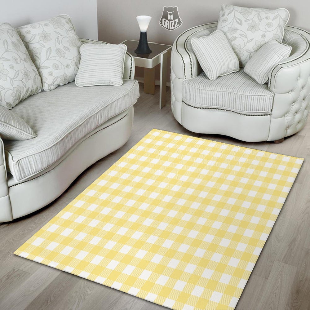 Buffalo Check Yellow And White Print Floor Mat-grizzshop