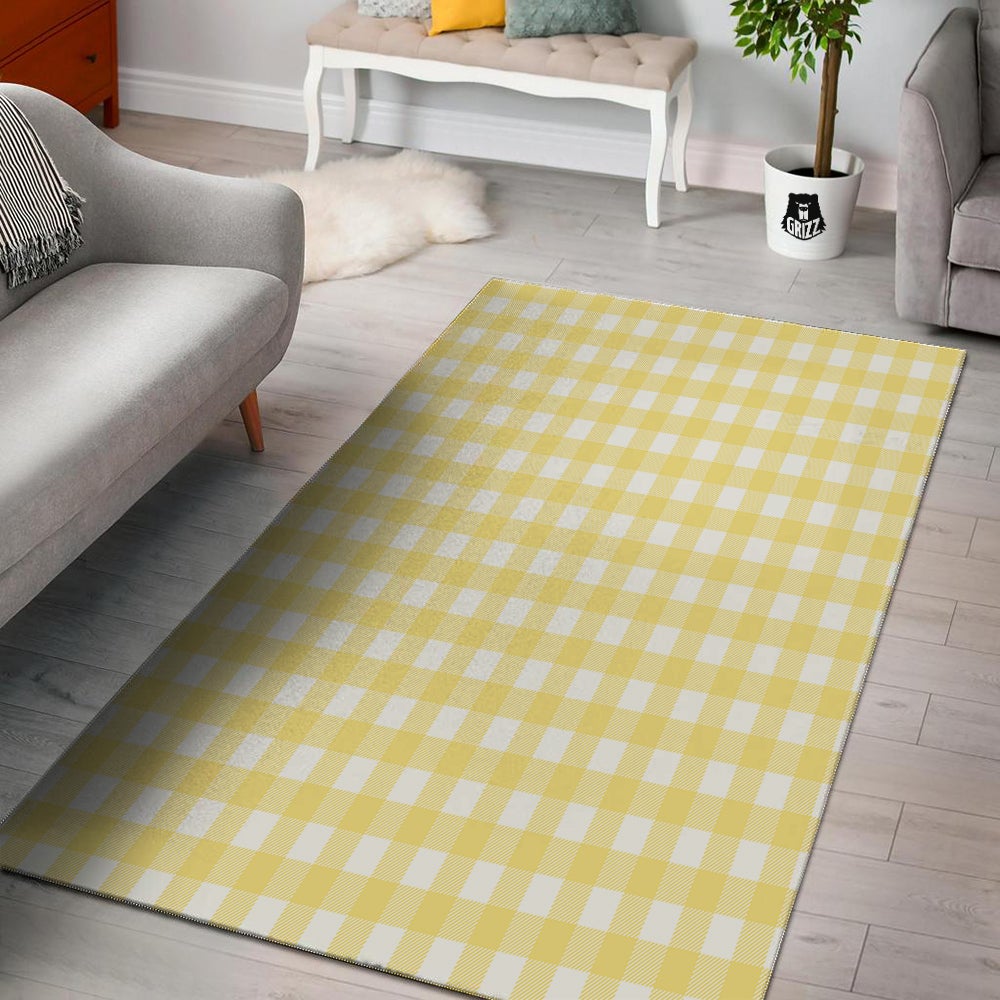 Buffalo Check Yellow And White Print Floor Mat-grizzshop