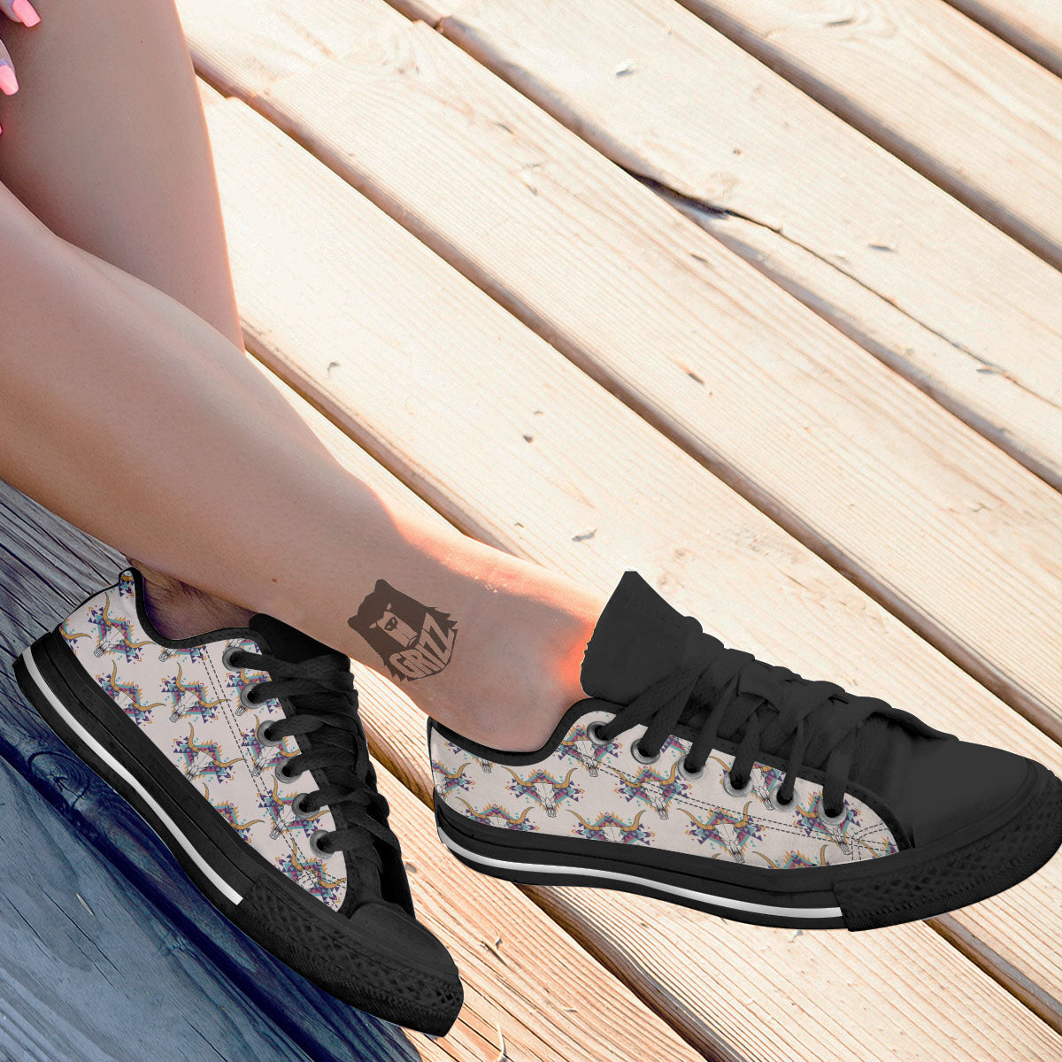 Buffalo Native Print Pattern Black Low Top Shoes-grizzshop