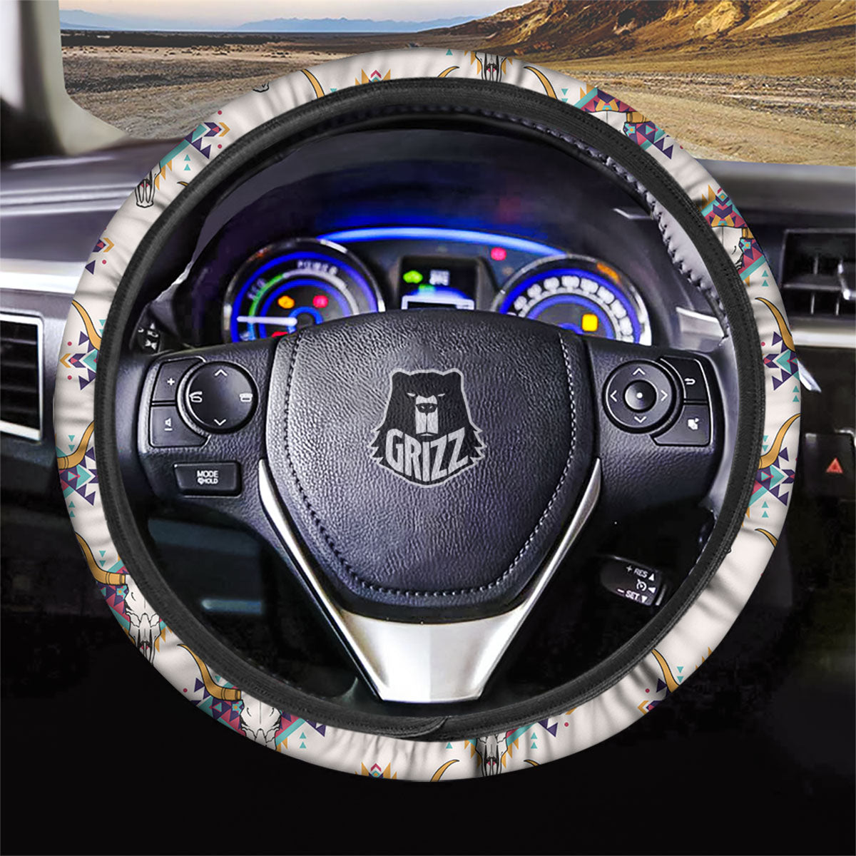 Buffalo Native Print Pattern Car Steering Wheel Cover-grizzshop