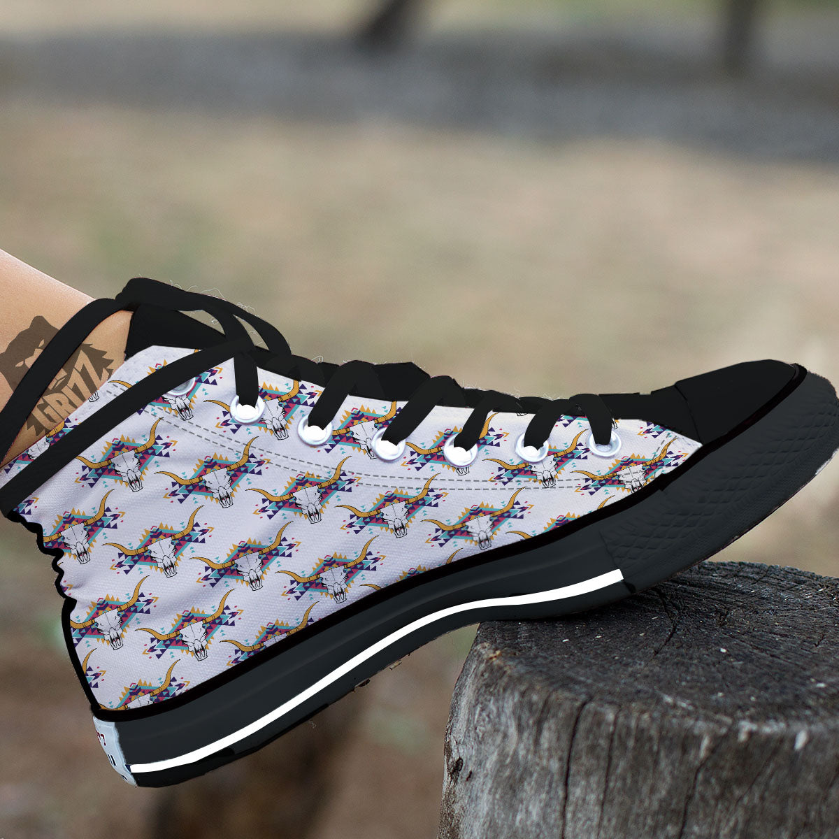 Buffalo Native Print Pattern High Top Shoes-grizzshop