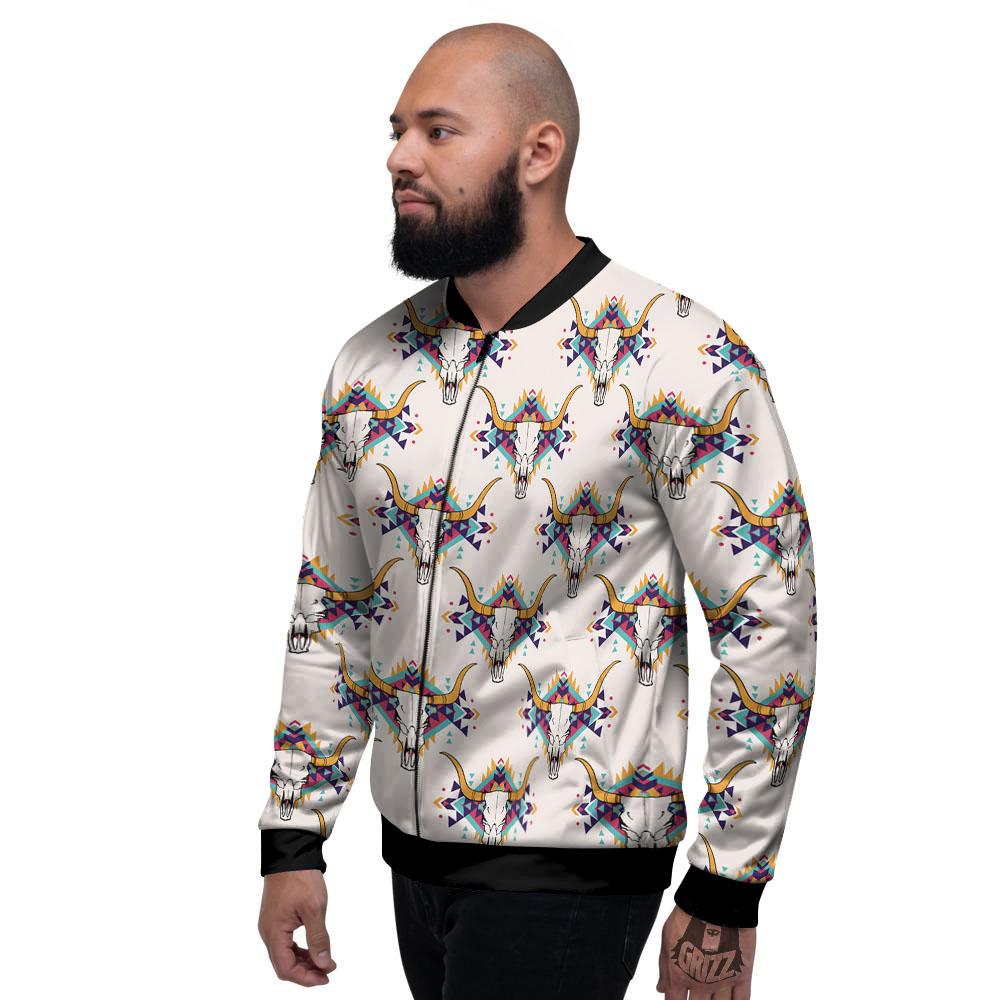 Buffalo Native Print Pattern Men's Bomber Jacket-grizzshop