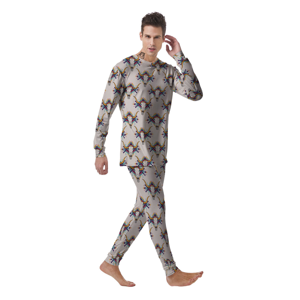 Buffalo Native Print Pattern Men's Pajamas-grizzshop