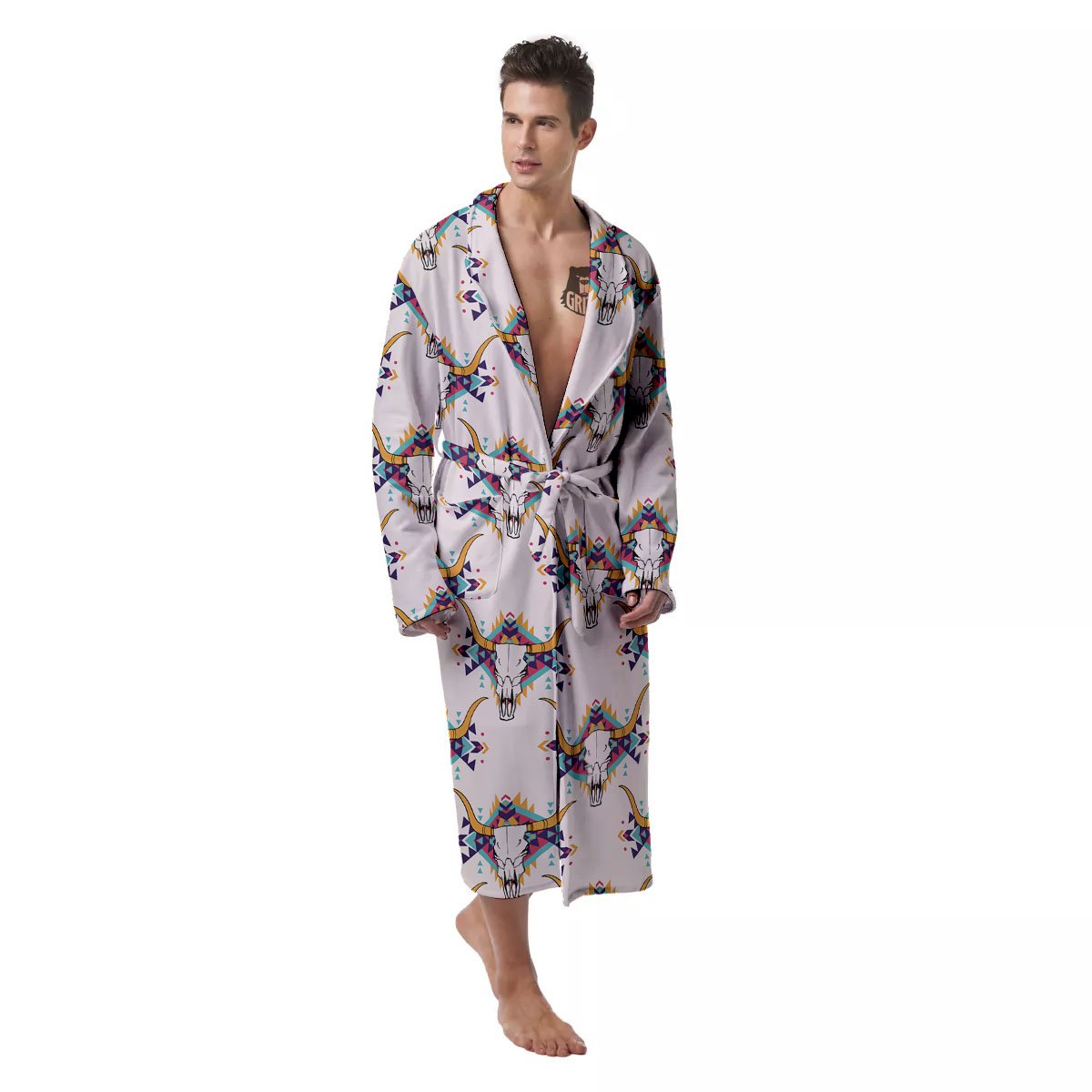 Buffalo Native Print Pattern Men's Robe-grizzshop