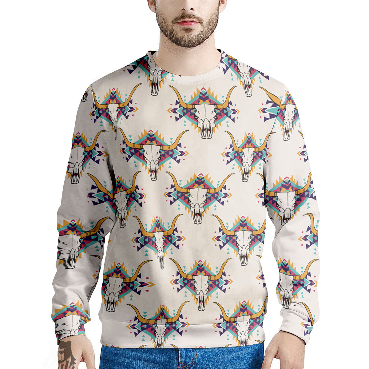 Buffalo Native Print Pattern Men's Sweatshirt-grizzshop