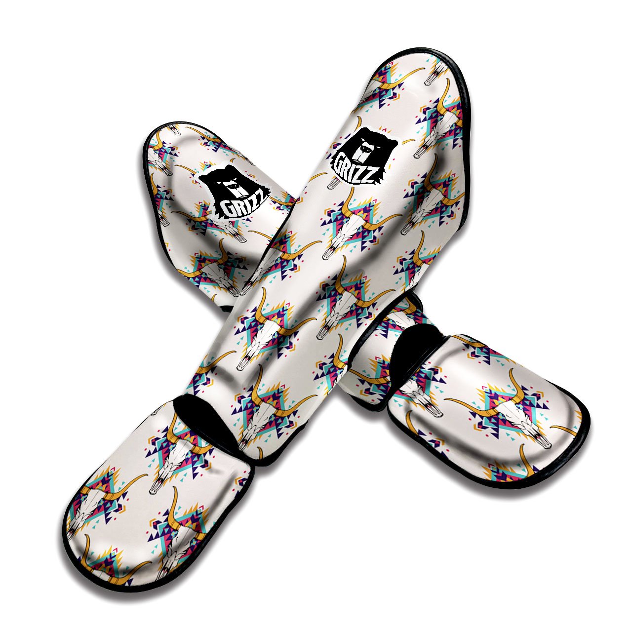 Buffalo Native Print Pattern Muay Thai Shin Guards-grizzshop