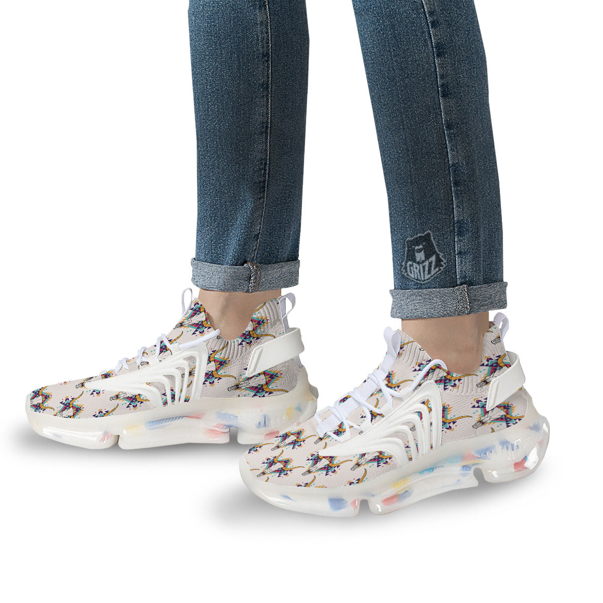 Buffalo Native Print Pattern White Gym Shoes-grizzshop