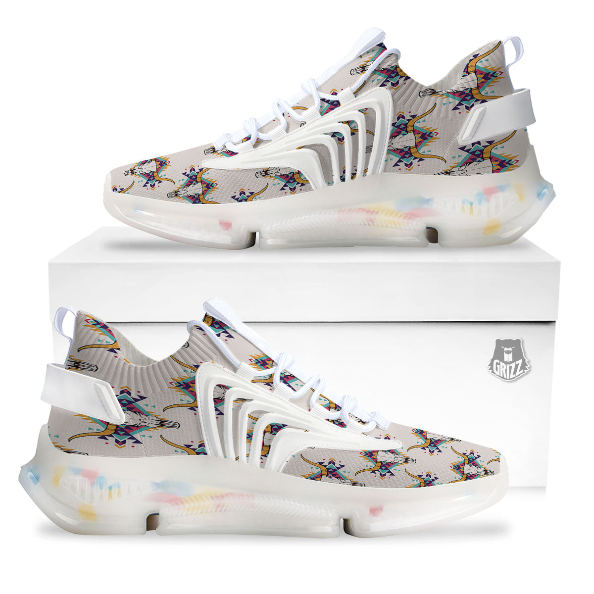 Buffalo Native Print Pattern White Gym Shoes-grizzshop