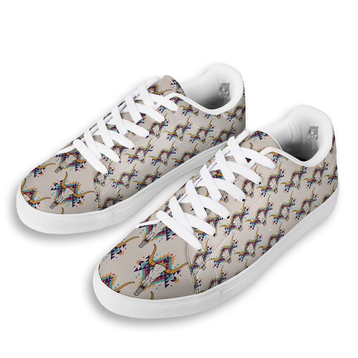 Buffalo Native Print Pattern White Low Top Sneakers-grizzshop