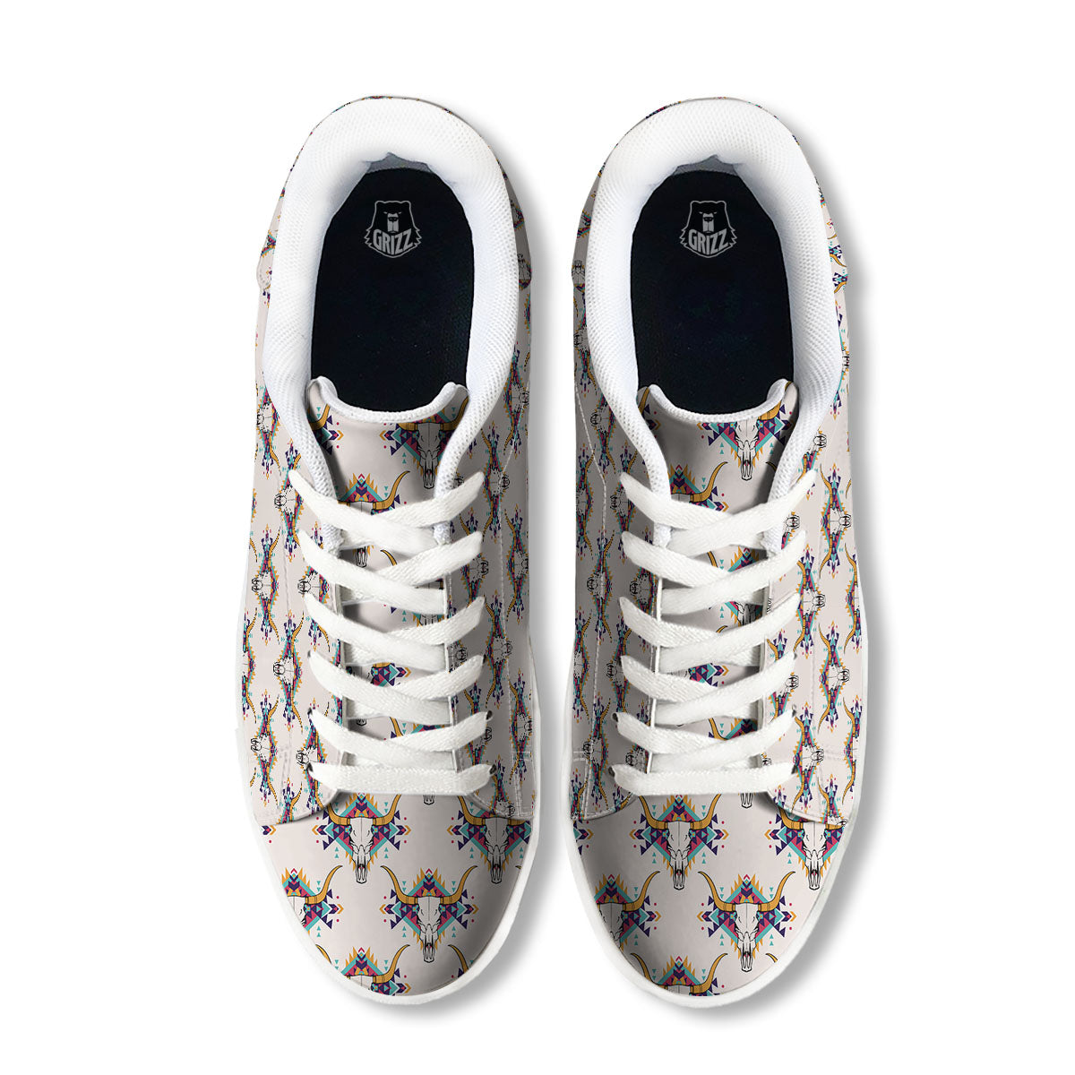 Buffalo Native Print Pattern White Low Top Sneakers-grizzshop