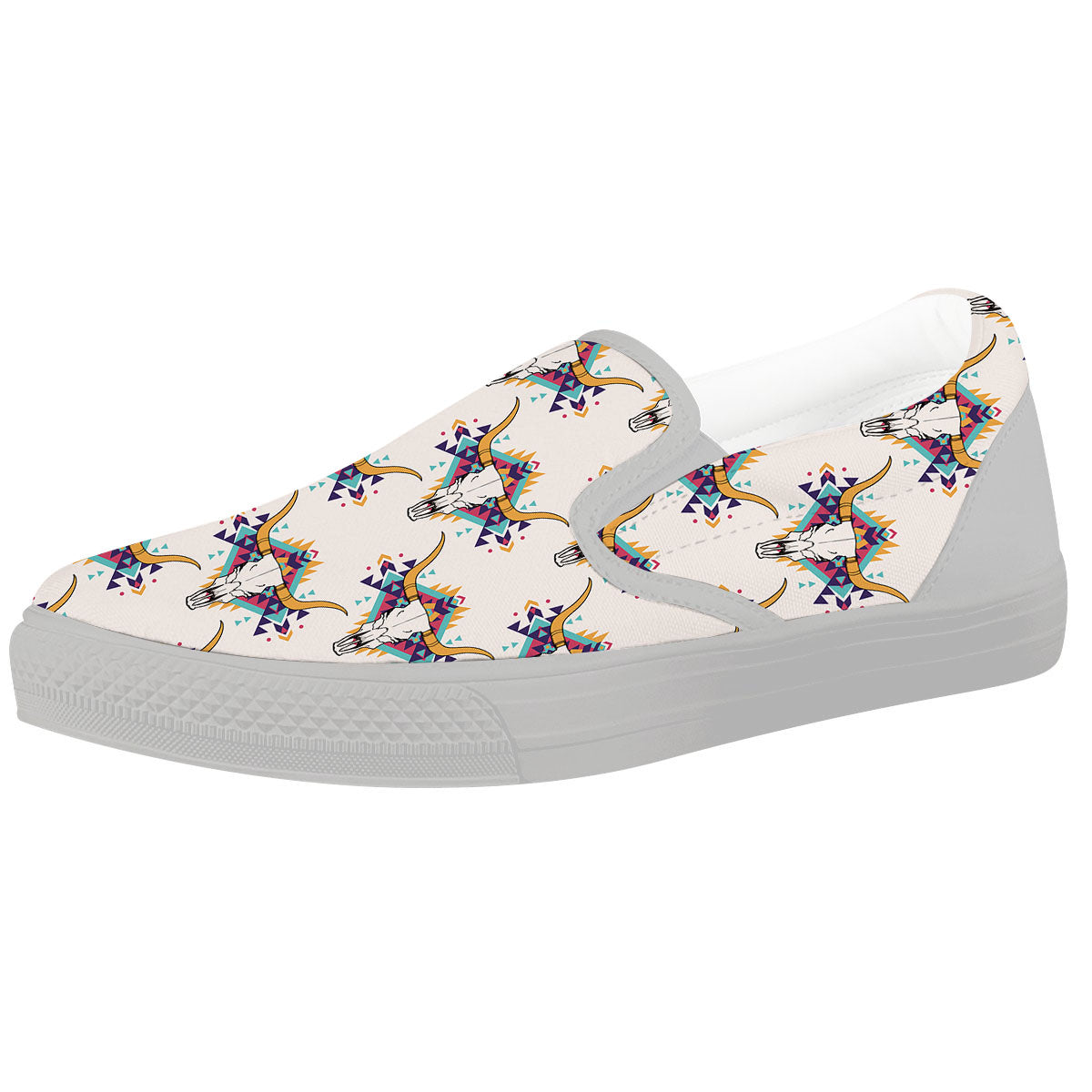 Buffalo Native Print Pattern White Slip On Shoes-grizzshop
