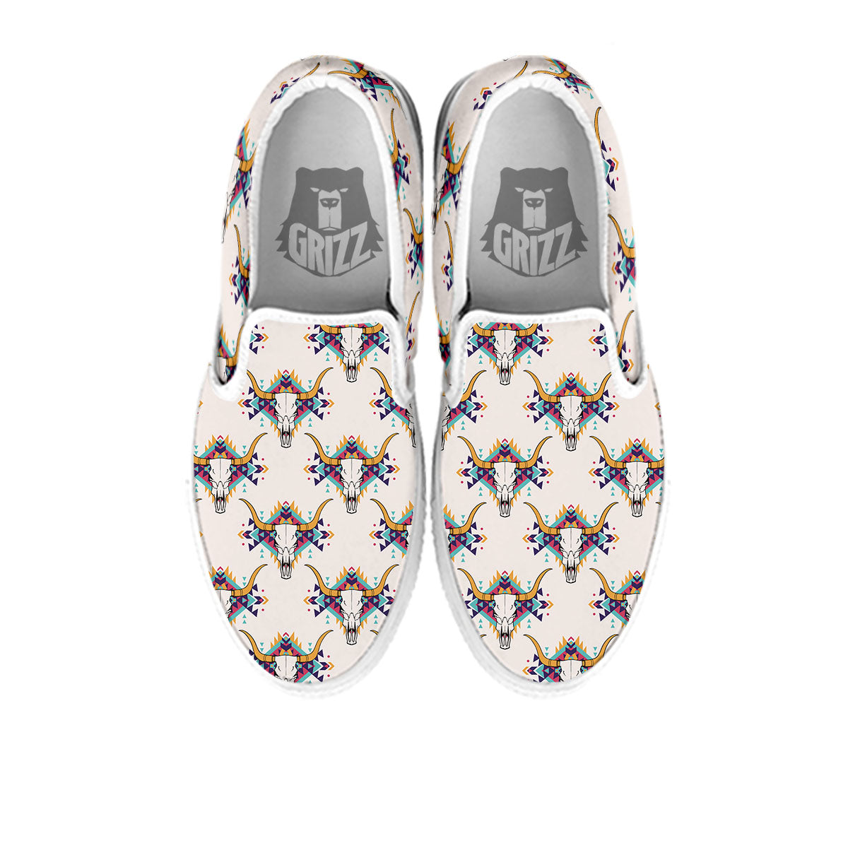 Buffalo Native Print Pattern White Slip On Shoes-grizzshop