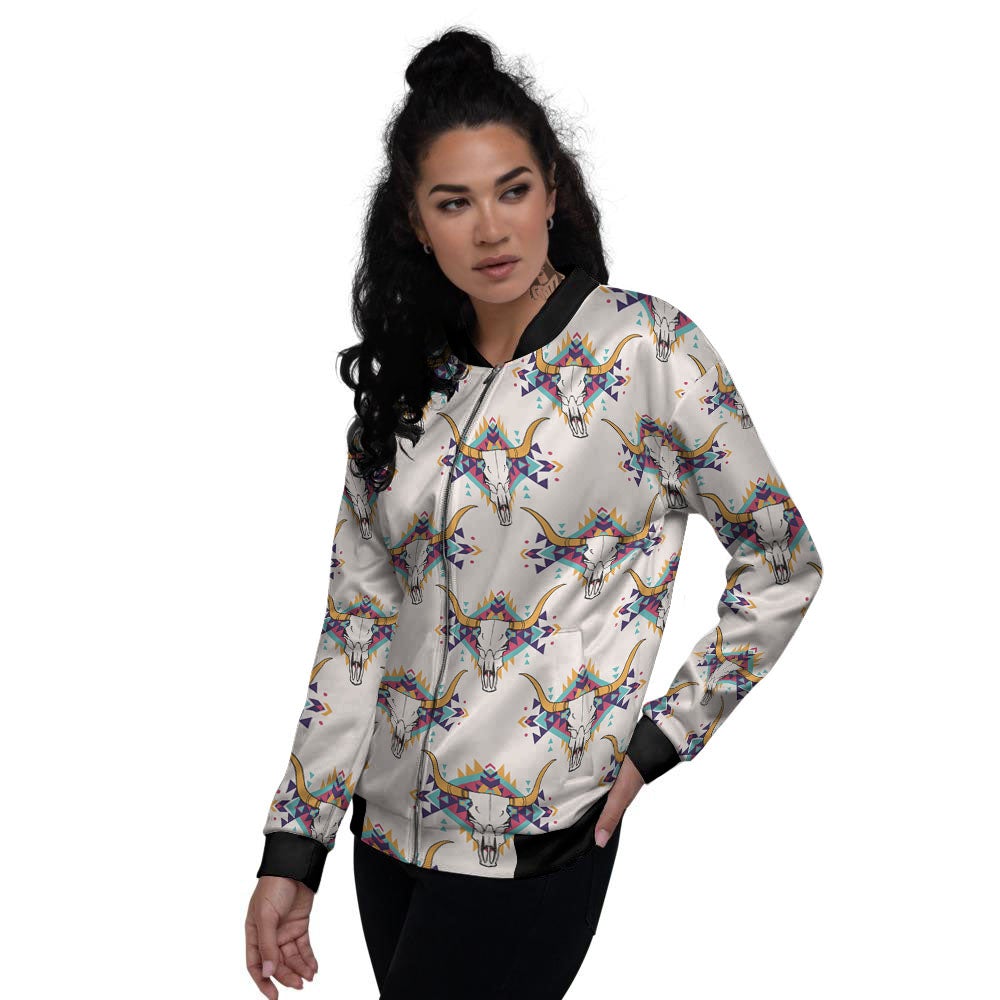 Buffalo Native Print Pattern Women's Bomber Jacket-grizzshop
