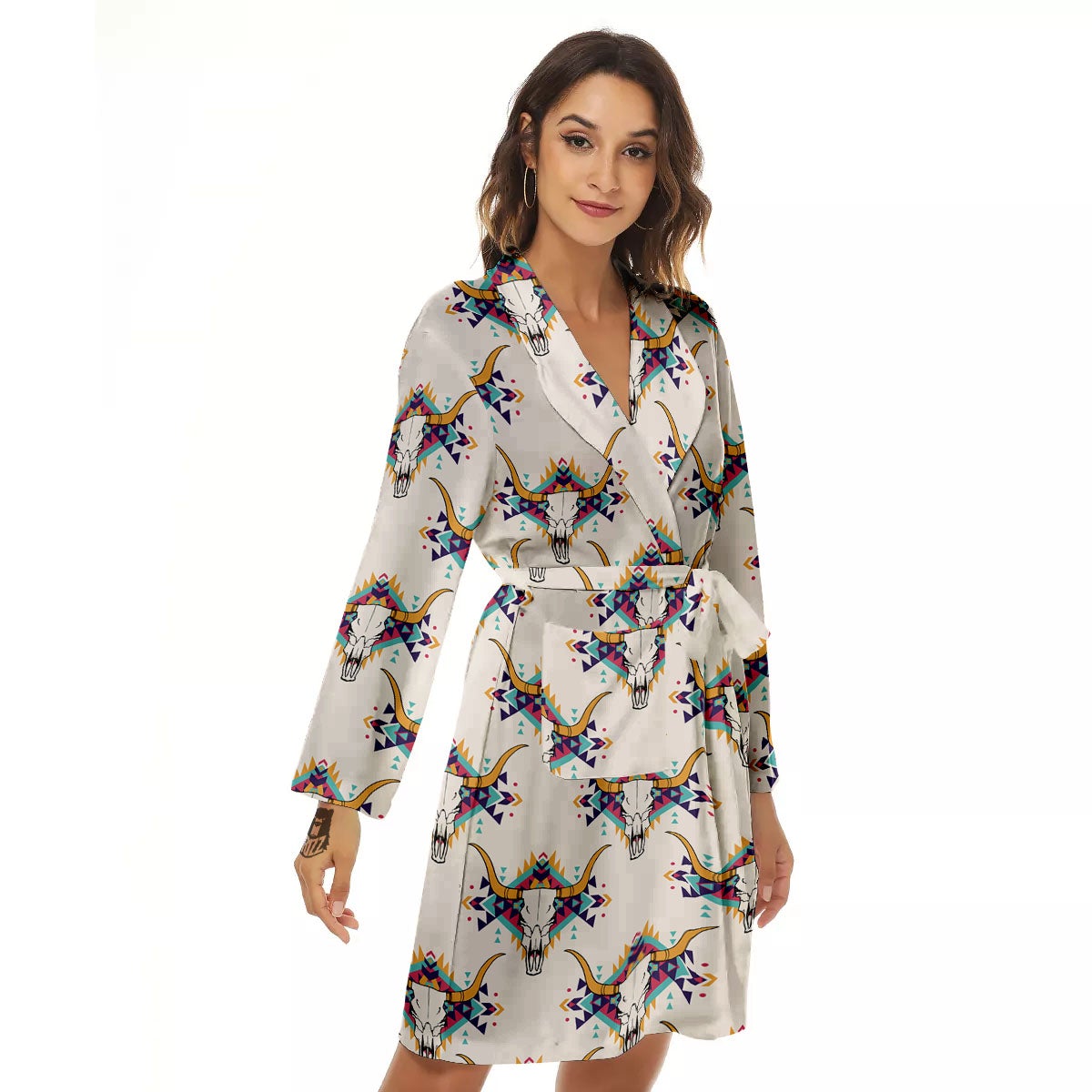 Buffalo Native Print Pattern Women's Robe-grizzshop