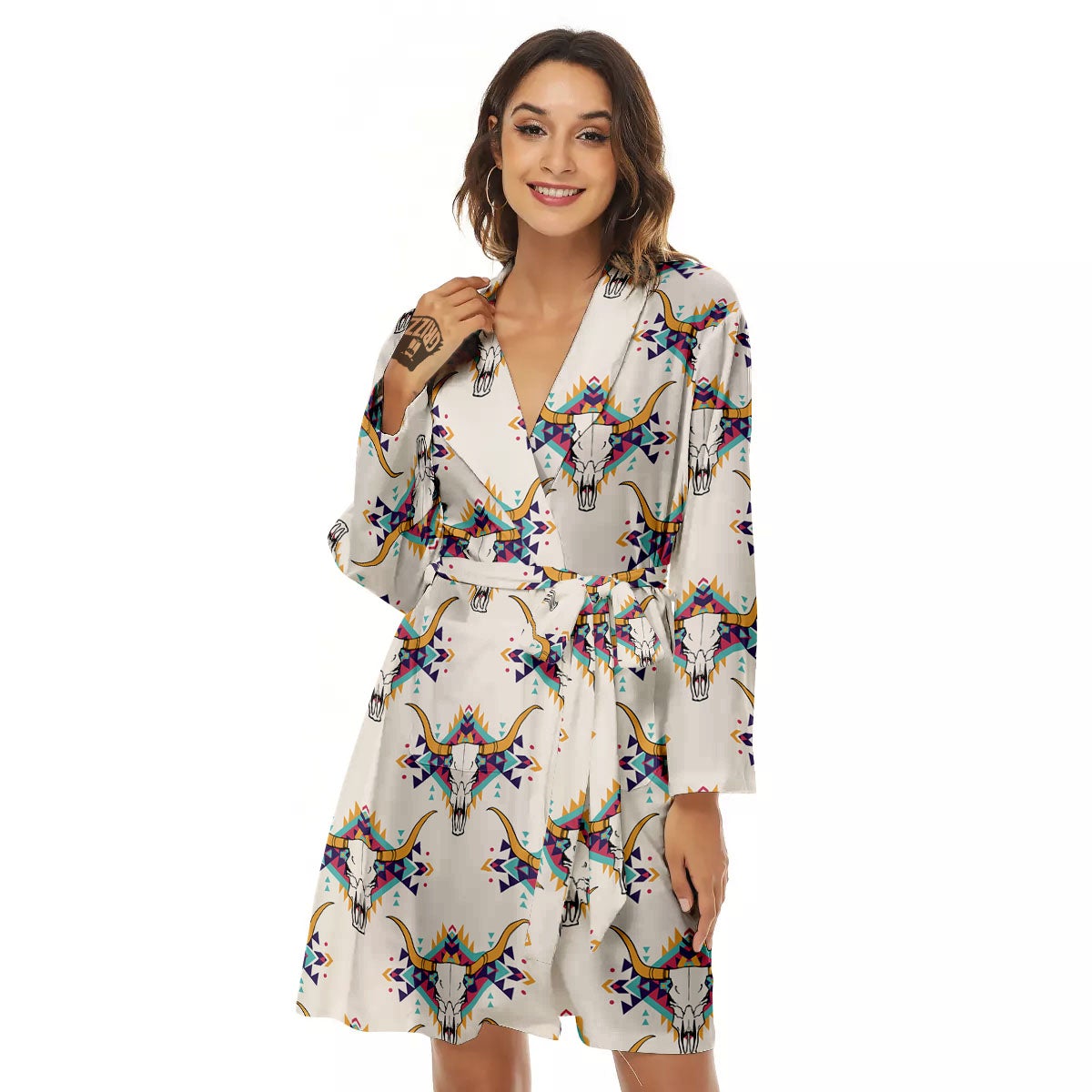 Buffalo Native Print Pattern Women's Robe-grizzshop