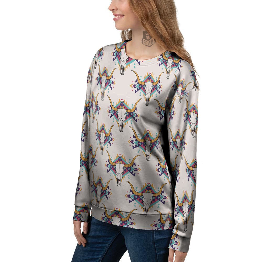 Buffalo Native Print Pattern Women's Sweatshirt-grizzshop