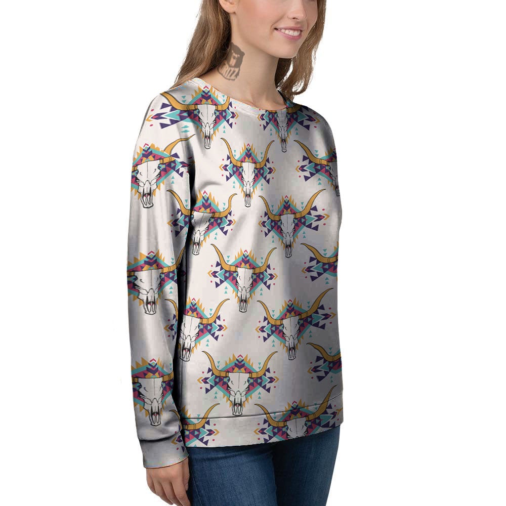 Buffalo Native Print Pattern Women's Sweatshirt-grizzshop