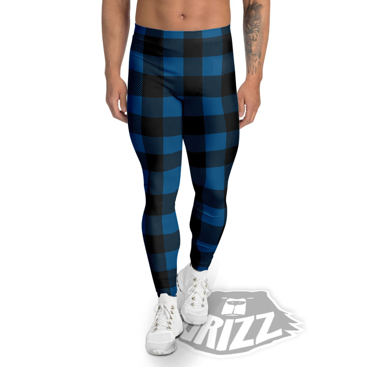 Buffalo Plaid Black And Blue Print Men's Leggings-grizzshop